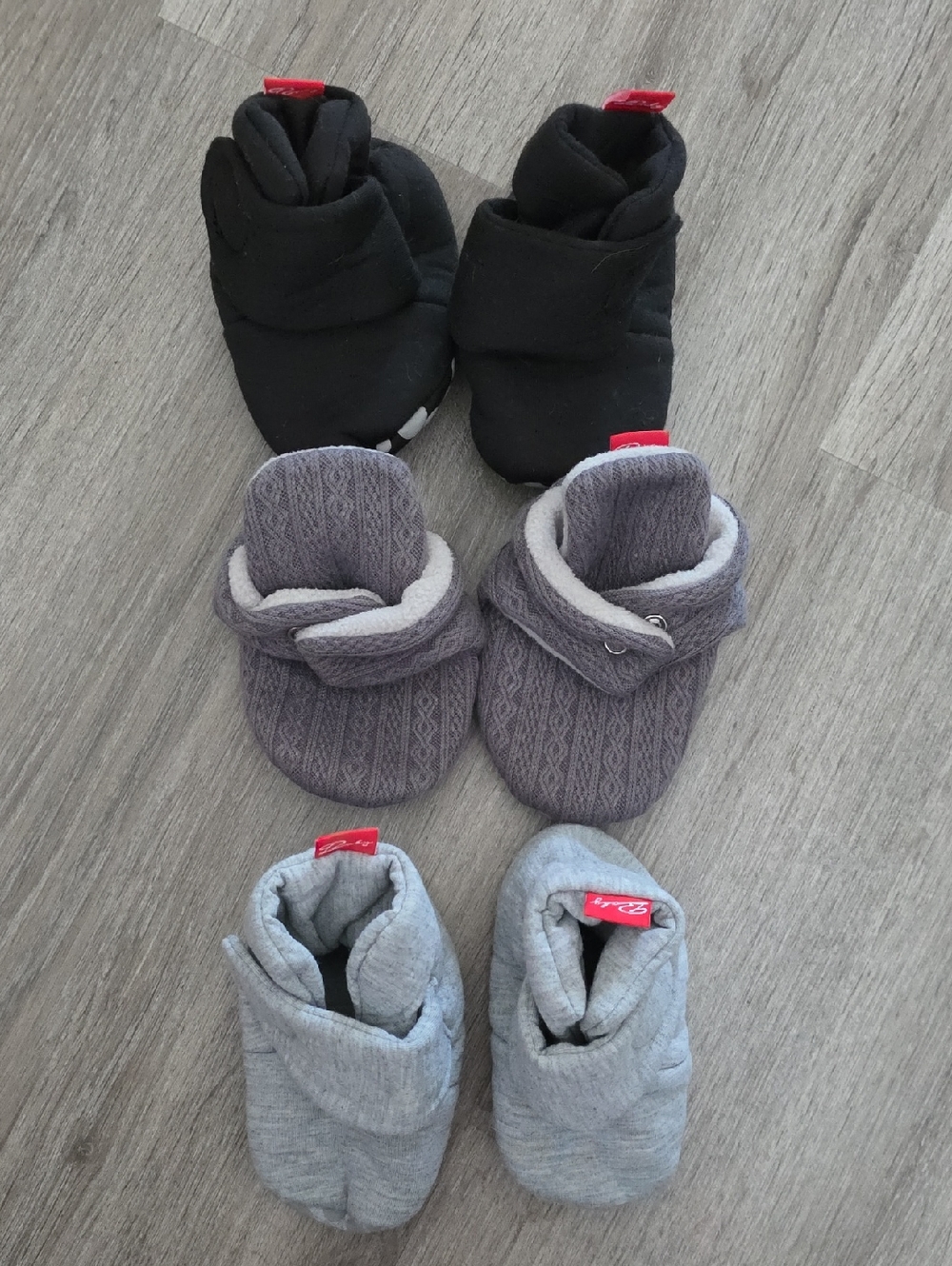 Set of 3 Baby Moccasin Slippers - Black, Gray, Light Gray